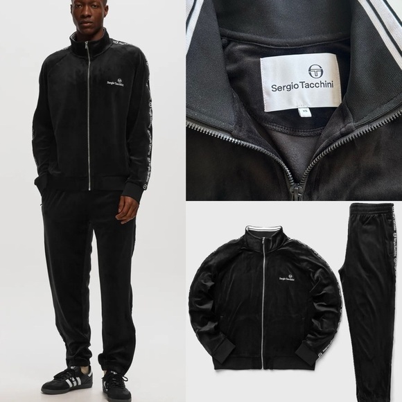 Men’s Sergio Tacchini Black Velour Logo Tracksuit XS - Picture 1 of 16